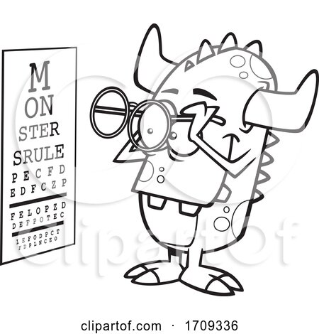 Cartoon Black and White Monster Taking an Eye Exam by toonaday