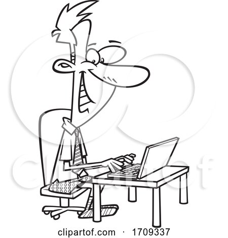 Cartoon Black and White Man Working from Home in His Boxers by toonaday