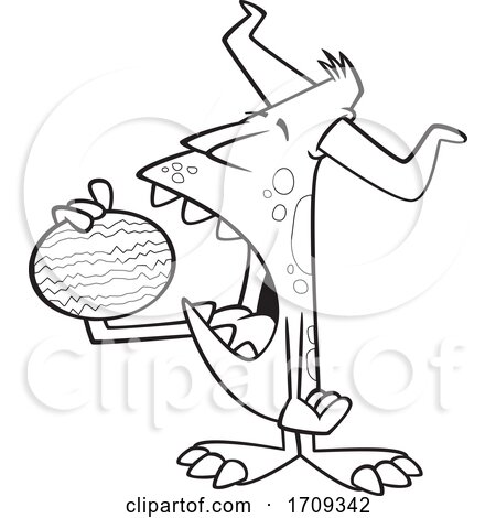 Cartoon Black and White Monster Eating a Watermelon by toonaday