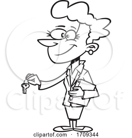 Cartoon Black and White Female Landlord Holding out Keys by toonaday