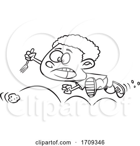 Cartoon Black and White Boy Chasing a Bouncing Meatball by toonaday