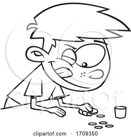 Cartoon Black and White Boy Playing Tiddlywinks by toonaday