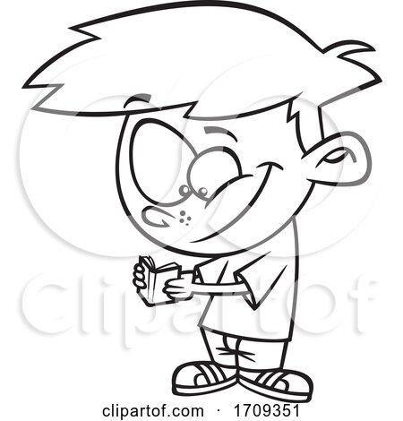 Cartoon Black and White Boy Reading a Tiny Book by toonaday