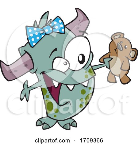 Cartoon Girl Monster with a Teddy Bear by toonaday