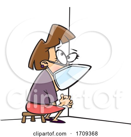 Cartoon Woman Wearing a Mask and Sitting in Coronavirus Time out by toonaday