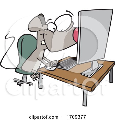 Cartoon Mouse Using a Computer by toonaday