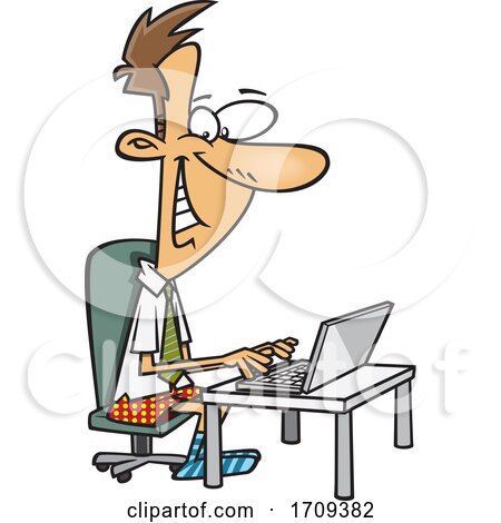 Cartoon Man Working from Home in His Boxers by toonaday