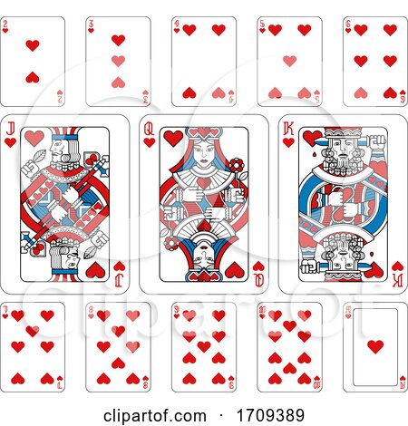 Playing Cards Hearts Red Blue and Black by AtStockIllustration