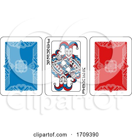 Playing Card Joker and Back Red Blue and Black by AtStockIllustration
