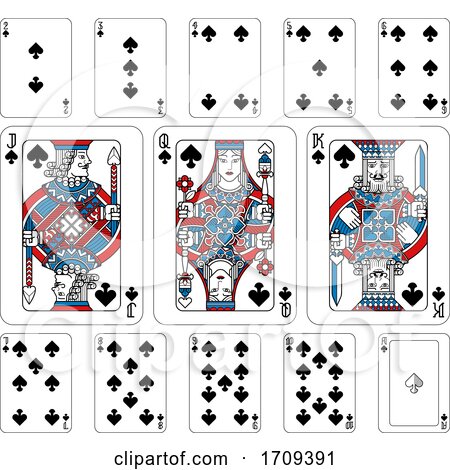 Playing Cards Spades Red Blue and Black by AtStockIllustration