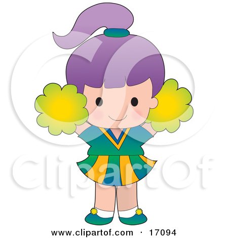 Cute Purple Haired Caucasian Cheerleader Girl Jumping With Pompoms Clipart Illustration by Maria Bell