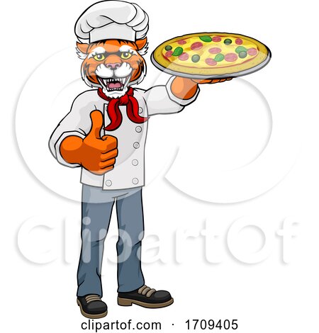 Tiger Pizza Chef Cartoon Restaurant Mascot by AtStockIllustration