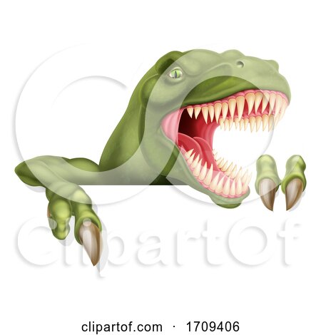Dinosaur T Rex Pointing at Sign Cartoon by AtStockIllustration