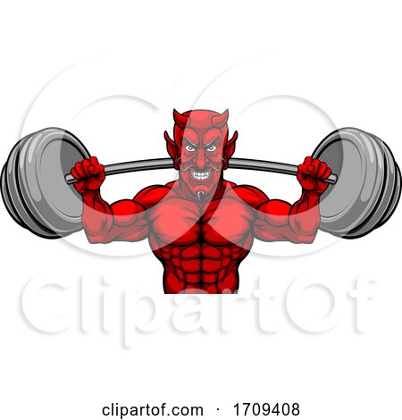 Devil Weight Lifting Body Builder Sports Mascot by AtStockIllustration