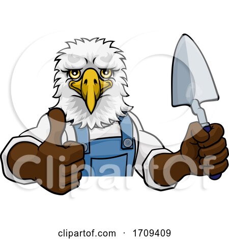 Eagle Bricklayer Builder Holding Trowel Tool by AtStockIllustration