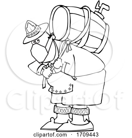 Cartoon Black and White Oktoberfest Man Carrying a Keg and Wearing a Mask by djart