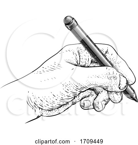 Pencil Hand Vintage Engraved Etched Woodcut Print by AtStockIllustration