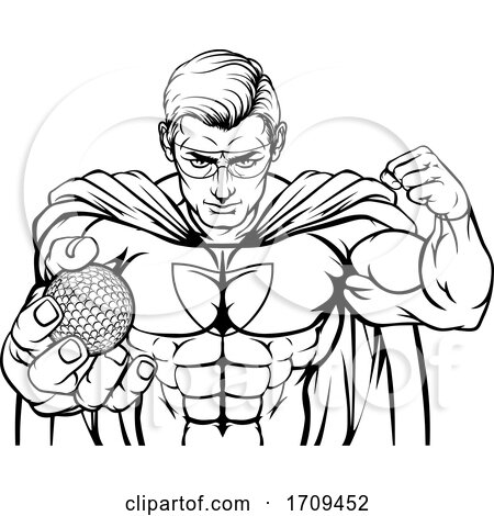 Superhero Holding Golf Ball Sports Mascot by AtStockIllustration
