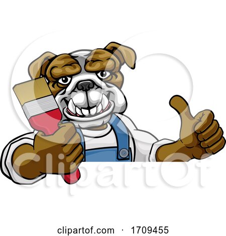 Bulldog Painter Decorator Holding Paintbrush by AtStockIllustration