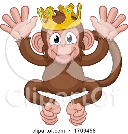 Monkey King Crown Cartoon Animal Mascot Waving by AtStockIllustration