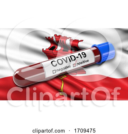 Flag of Gibraltar Waving in the Wind with a Positive Covid 19 Blood Test Tube by stockillustrations