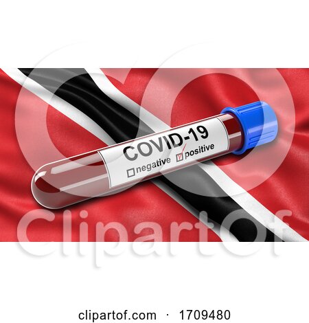 Flag of Trinidad and Tobago Waving in the Wind with a Positive Covid 19 Blood Test Tube by stockillustrations