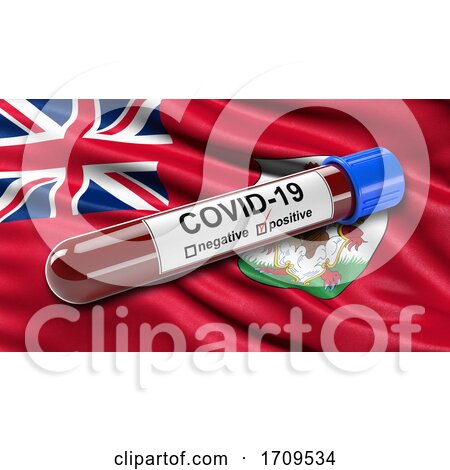 Flag of Bermuda Waving in the Wind with a Positive Covid19 Blood Test Tube by stockillustrations
