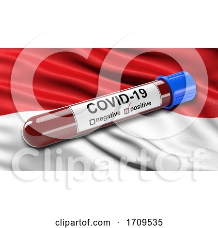 Flag of Monaco Waving in the Wind with a Positive Covid19 Blood Test Tube by stockillustrations