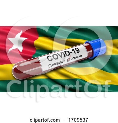 Flag of Togo Waving in the Wind with a Positive Covid19 Blood Test Tube by stockillustrations