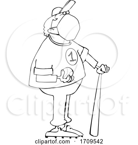 Cartoon Black and White Baseball Player Wearing a Mask by djart