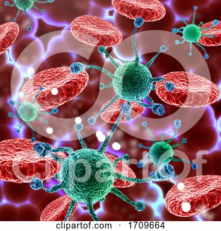 3D Medical Background with Blood and Virus Cells by KJ Pargeter