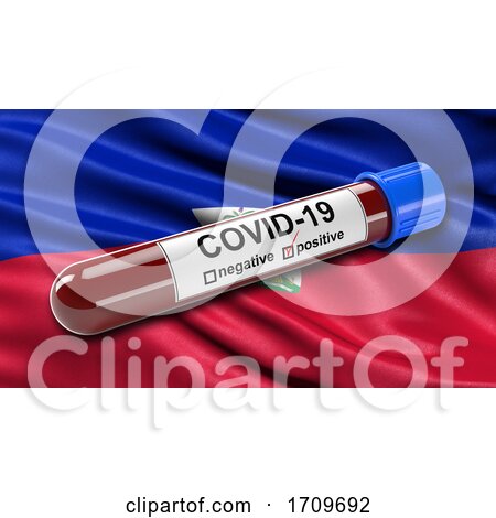 Flag of Haiti Waving in the Wind with a Positive Covid 19 Blood Test Tube by stockillustrations