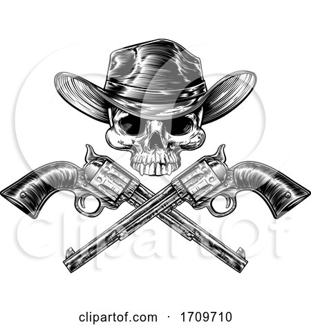 Sheriff Star Cowboy Hat Skull and Pistols by AtStockIllustration