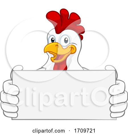 Chicken Cartoon Rooster Cockerel Holding Sign by AtStockIllustration