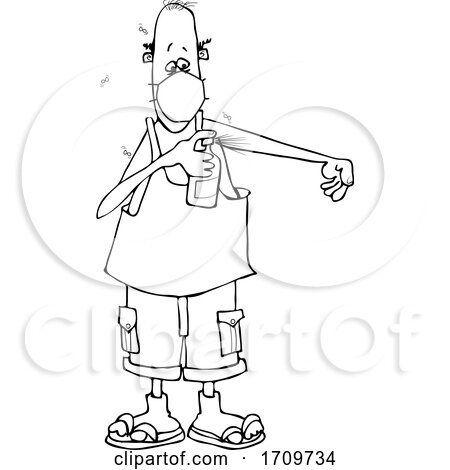 Cartoon Black and White Man Wearing a Mask and Spraying Bug Repellent by djart
