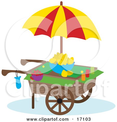 Lemon Cart With Strawberries, Lemons And An Umbrella Clipart Illustration by Maria Bell