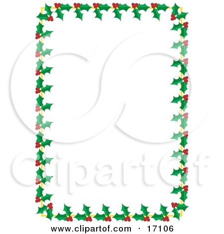 White Background Bordered With Holly and Berries Clipart Illustration by Maria Bell