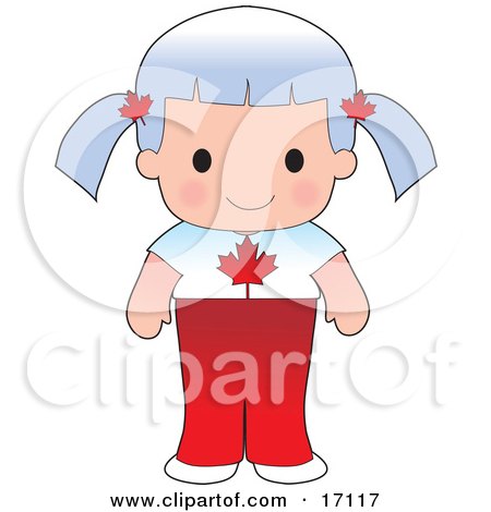 Cute Canadian Girl Wearing A Flag Of Canada Shirt Clipart Illustration by Maria Bell