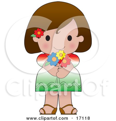 Cute Mexican Girl Wearing A Flag Of Mexico Shirt Clipart Illustration by Maria Bell