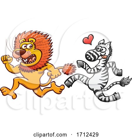 Cartoon Zebra in Love with and Chasing a Lion by Zooco