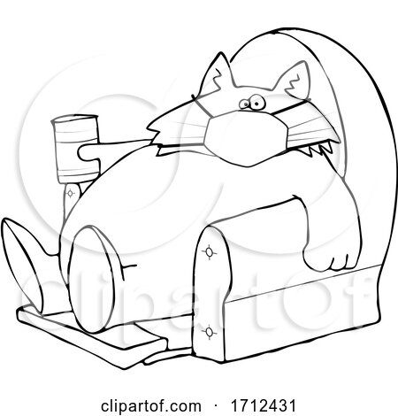 Cartoon Black and White Fat Lazy Cat Wearing a Mask Holding a Glass of Milk and Sitting in a Chair by djart