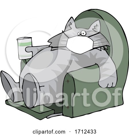 Cartoon Fat Lazy Cat Wearing a Mask Holding a Glass of Milk and Sitting in a Chair by djart