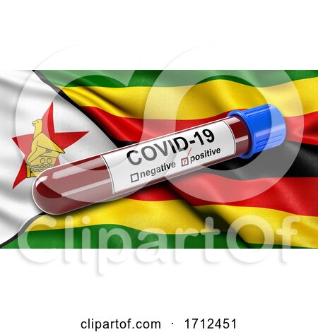 Flag of Zimbabwe Waving in the Wind with a Positive Covid 19 Blood Test Tube by stockillustrations