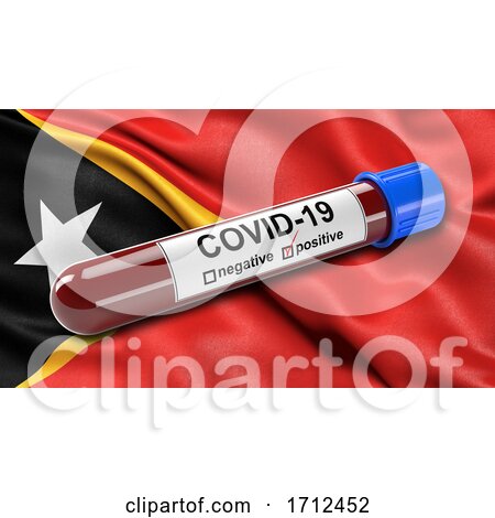 Flag of Timor Leste Waving in the Wind with a Positive Covid-19 Blood Test Tube by stockillustrations