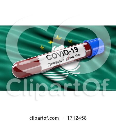 Flag of Macau Waving in the Wind with a Positive Covid 19 Blood Test Tube by stockillustrations
