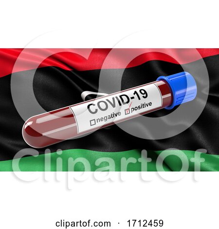 Flag of Libya Waving in the Wind with a Positive Covid 19 Blood Test Tube by stockillustrations