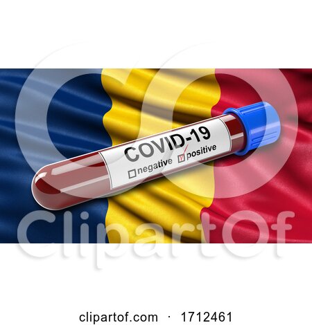 Flag of Chad Waving in the Wind with a Positive Covid 19 Blood Test Tube by stockillustrations