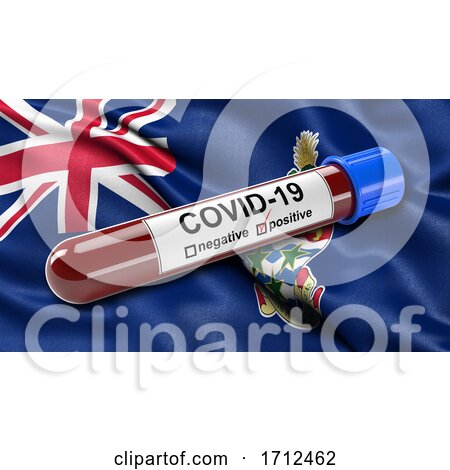 Flag of the Cayman Islands Waving in the Wind with a Positive Covid 19 Blood Test Tube by stockillustrations