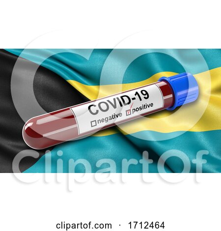 Flag of the Bahamas Waving in the Wind with a Positive Covid 19 Blood Test Tube by stockillustrations
