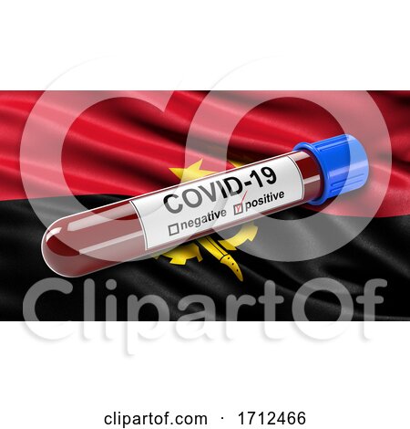 Flag of Angola Waving in the Wind with a Positive Covid 19 Blood Test Tube by stockillustrations